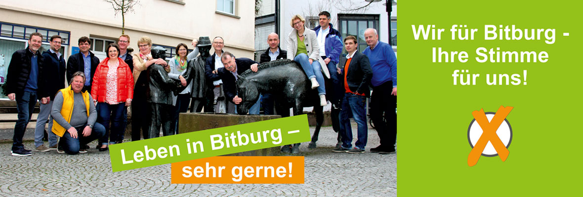 Banner zeigt Gruppenbild der FBL Bitburg zur Kommunalwahl 2019